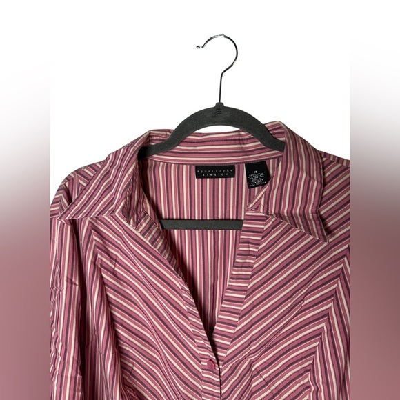 Apostrophe Stretch Striped Button-Up Shirt Pink Purple Size 18 - Picture 4 of 7